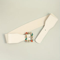 Colorful Crystal Buckle Belt Wide Waistband for Women