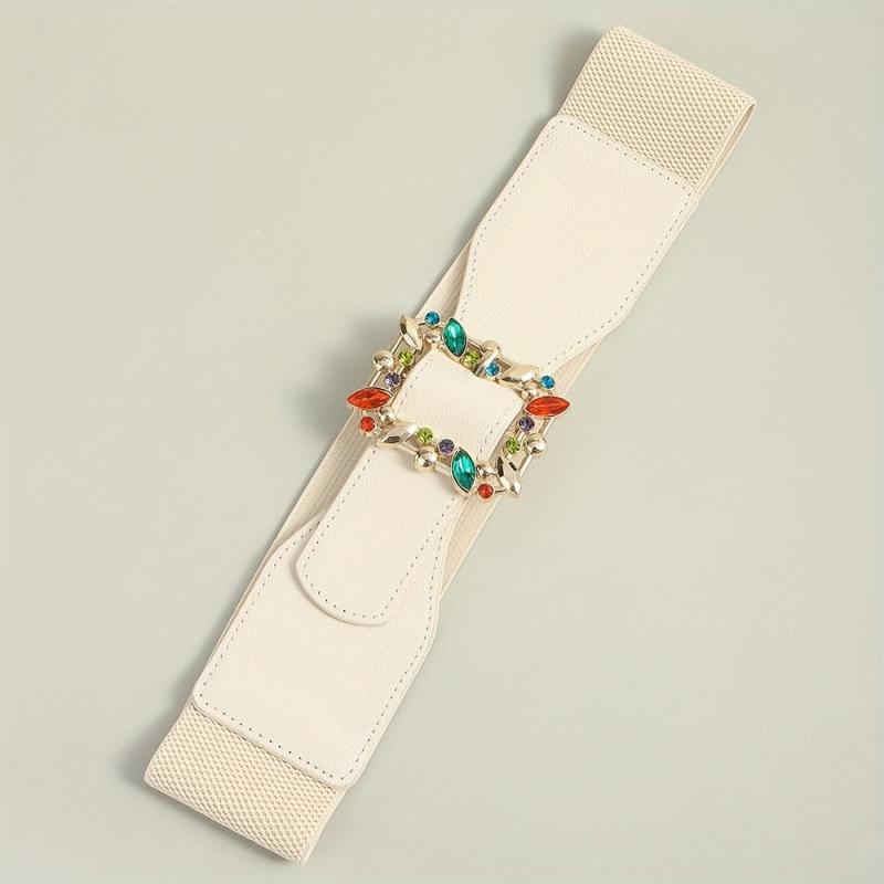 Colorful Crystal Buckle Belt Wide Waistband for Women