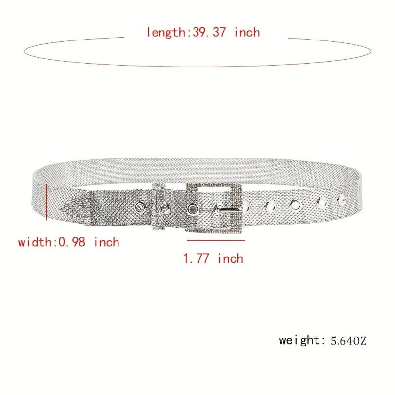 Metal Net Hollow Punk Belt with Rhinestone Buckle