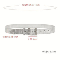 Metal Net Hollow Punk Belt with Rhinestone Buckle