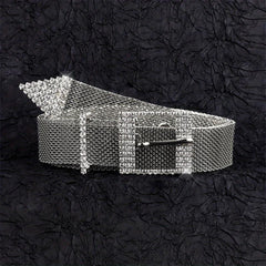 Metal Net Hollow Punk Belt with Rhinestone Buckle