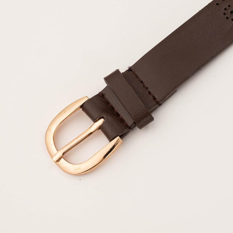 Brown Hollow Belt Women Metal Buckle Solid Brown Belt