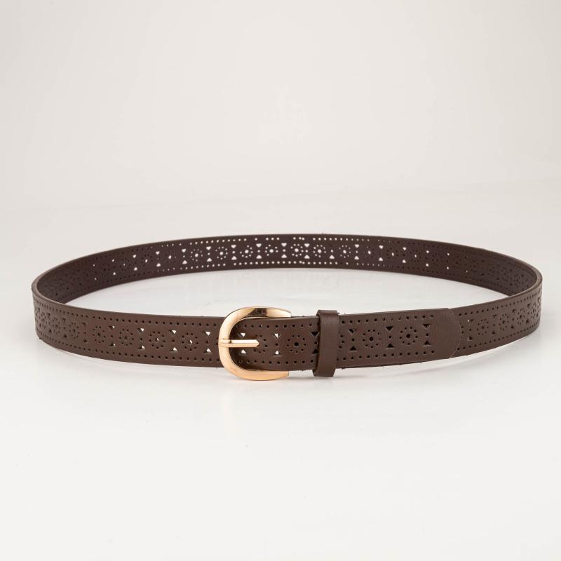 Brown Hollow Belt Women Metal Buckle Solid Brown Belt