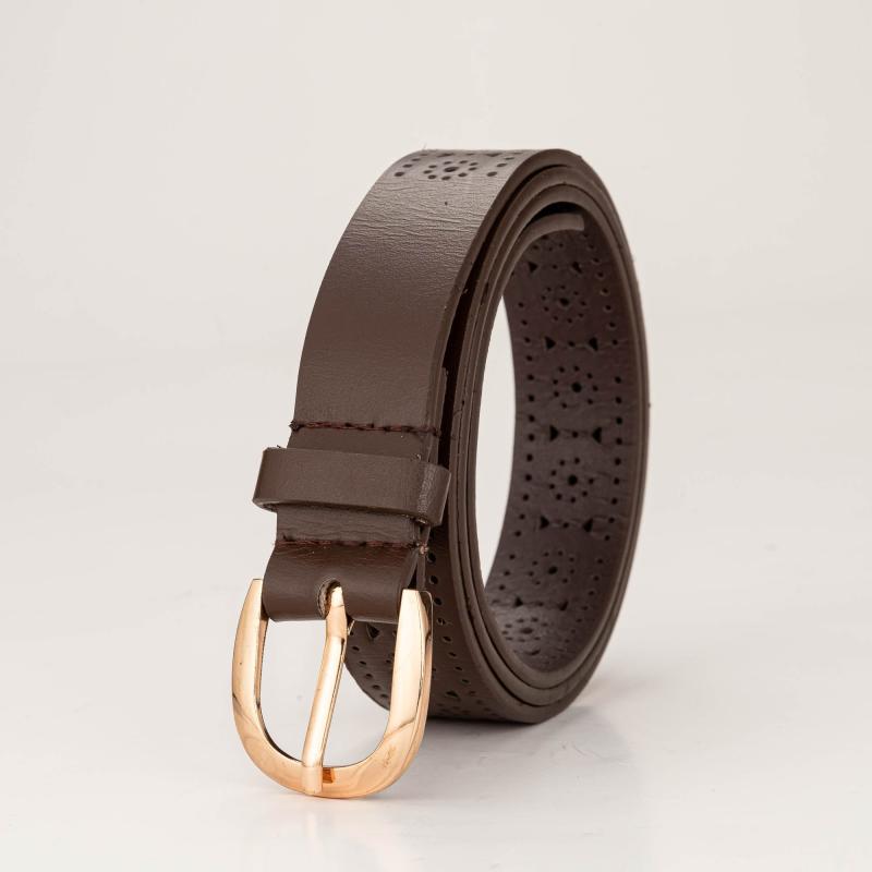 Brown Hollow Belt Women Metal Buckle Solid Brown Belt