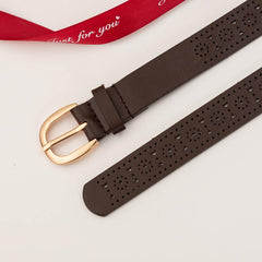 Brown Hollow Belt Women Metal Buckle Solid Brown Belt