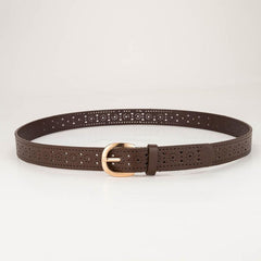 Brown Hollow Belt Women Metal Buckle Solid Brown Belt