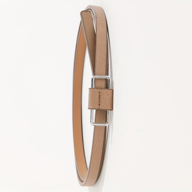 Beige PU Leather Belt with Metal Buckle for Women