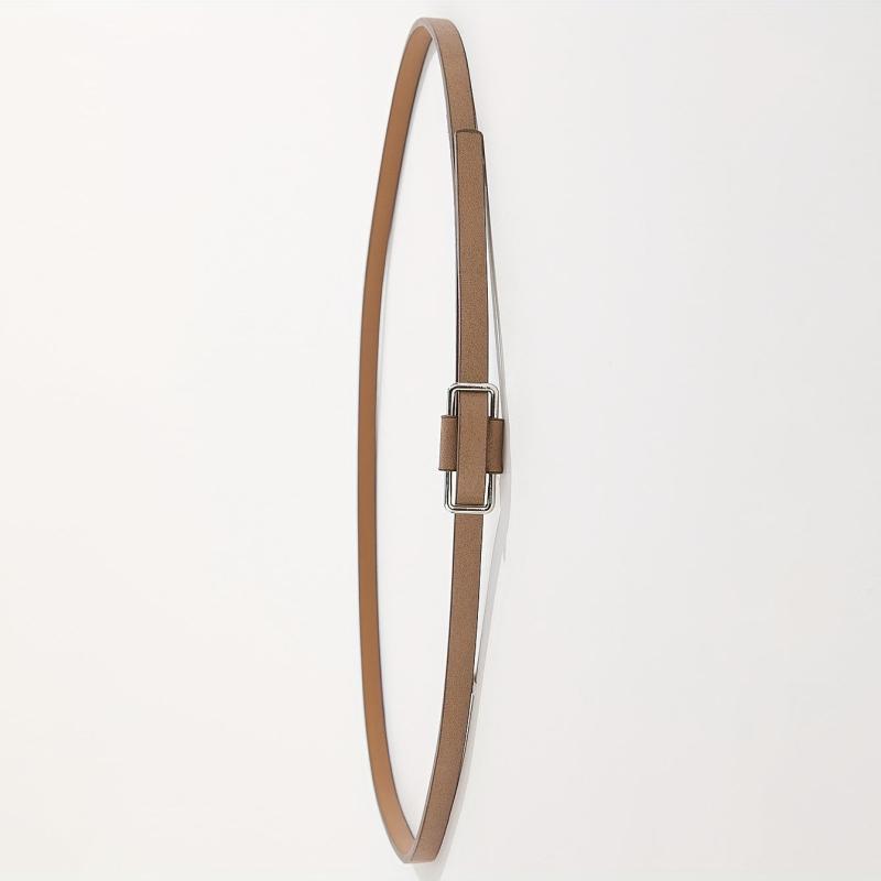 Beige PU Leather Belt with Metal Buckle for Women