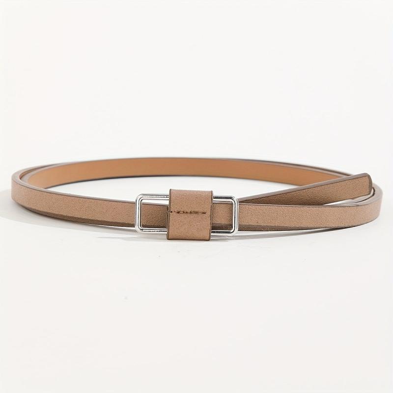 Beige PU Leather Belt with Metal Buckle for Women