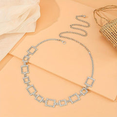 Square Rhinestone Waist Chain Hollow Waistband for Women