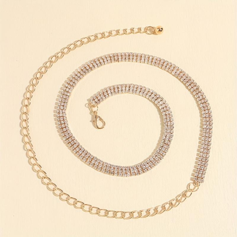 Rhinestone Metal Waist Chain Sparkling Belly Chain Belt for Women
