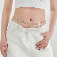 Rhinestone Metal Waist Chain Sparkling Belly Chain Belt for Women