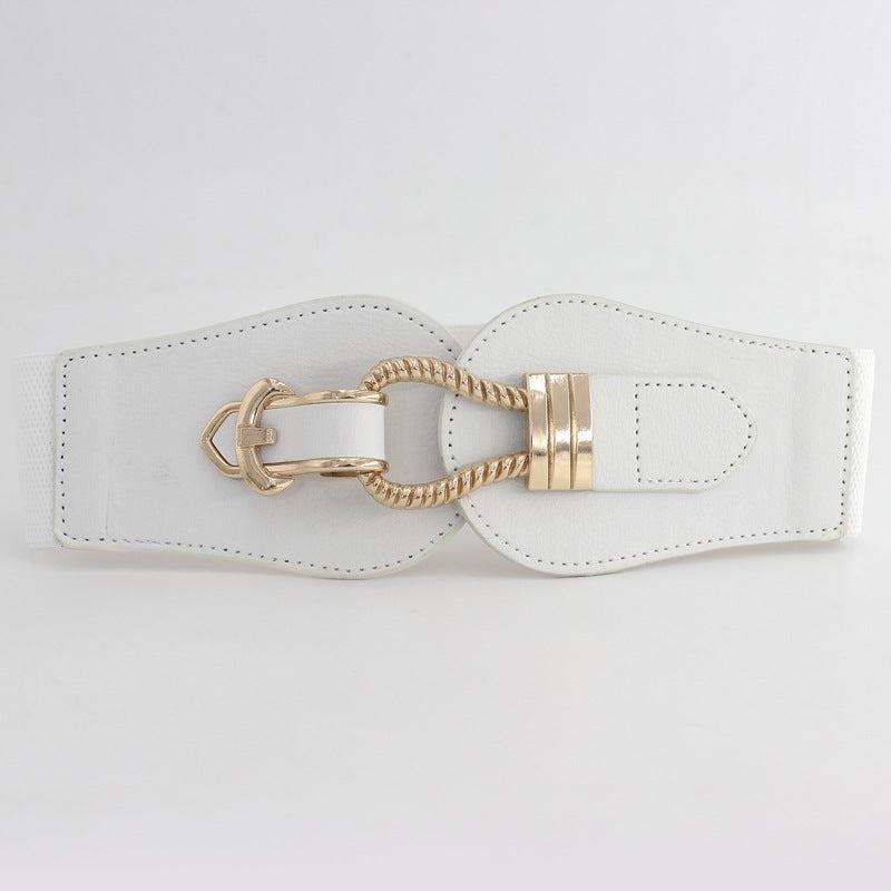 Vintage Elastic Wide Belt Metal Buckle Waist Belt For Dresses