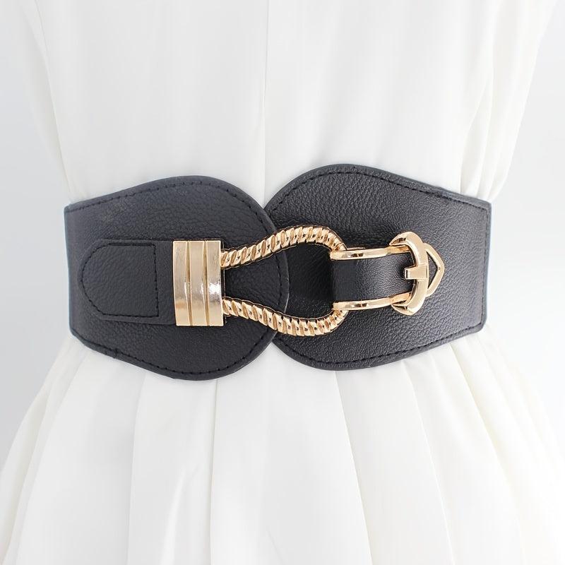 Vintage Elastic Wide Belt Metal Buckle Waist Belt For Dresses