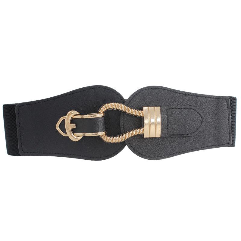 Vintage Elastic Wide Belt Metal Buckle Waist Belt For Dresses