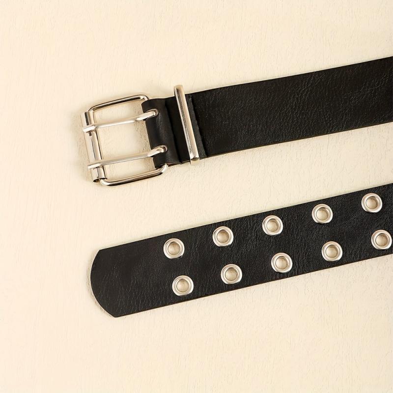 Punk Double Pin Buckle Belt Hip Hop Eyelet Hollow Out Belt Unisex