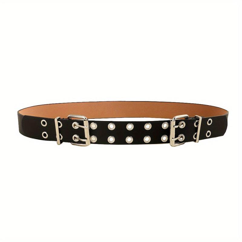 Punk Double Pin Buckle Belt Hip Hop Eyelet Hollow Out Belt Unisex