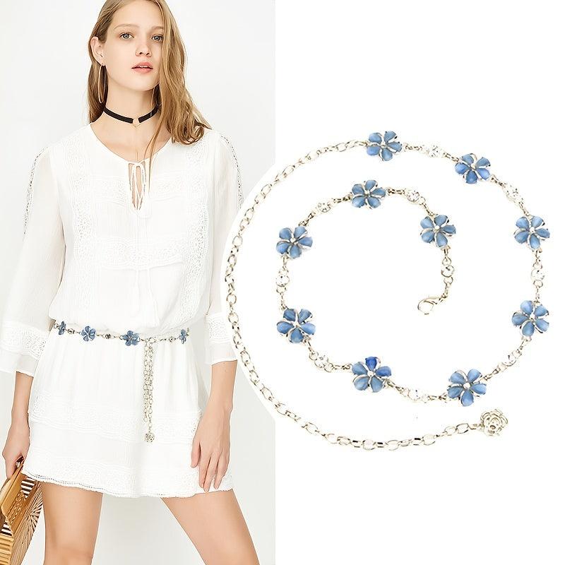 Rhinestone Flower Waist Chain for Women