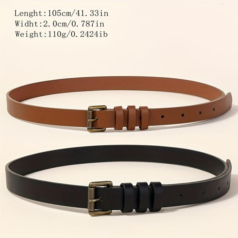 Vintage PU Leather Belt Square Pin Buckle Unisex Jeans Pants Belt