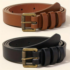 Vintage PU Leather Belt Square Pin Buckle Unisex Jeans Pants Belt