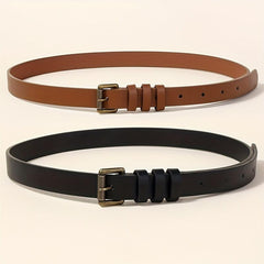 Vintage PU Leather Belt Square Pin Buckle Unisex Jeans Pants Belt