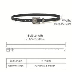 Vintage Flower Engraved Buckle Belts Boho Solid PU Leather Belt