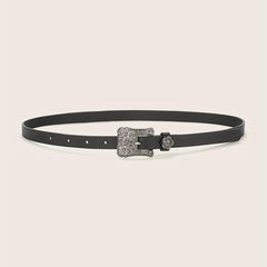 Vintage Flower Engraved Buckle Belts Boho Solid PU Leather Belt