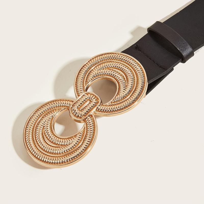 Vintage Stretchy Belt for Dresses Wide Golden Buckle