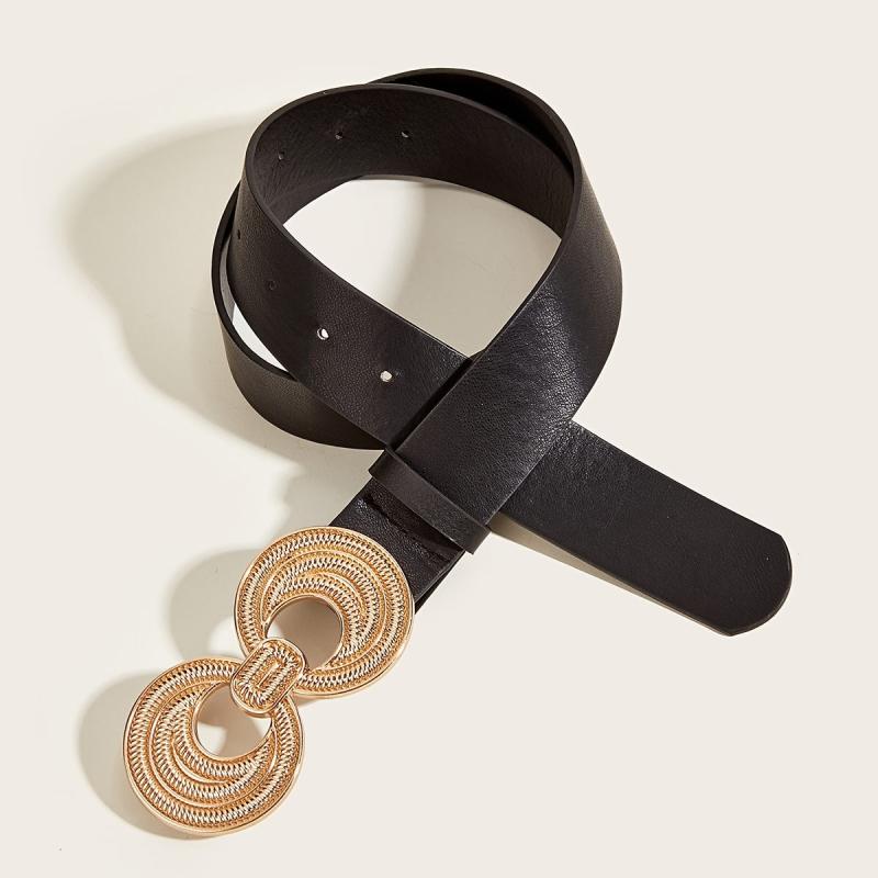 Vintage Stretchy Belt for Dresses Wide Golden Buckle