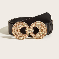 Vintage Stretchy Belt for Dresses Wide Golden Buckle