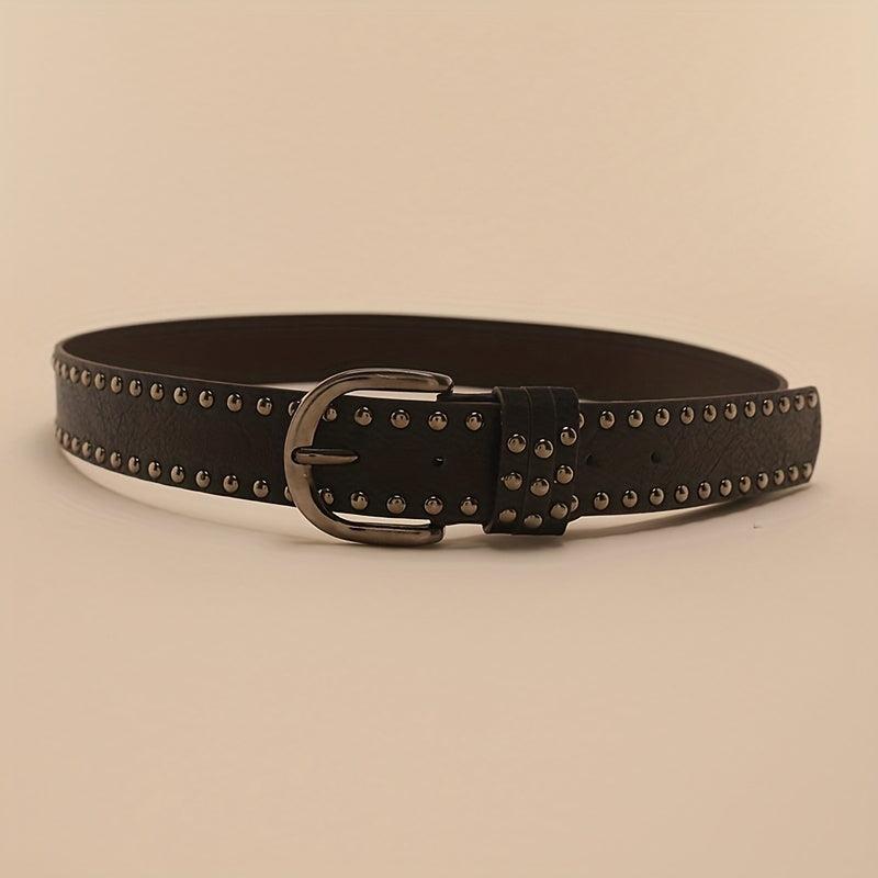 Vintage Oval Pin Buckle Belt PU Leather Rivet Jeans Pants Belt For Women