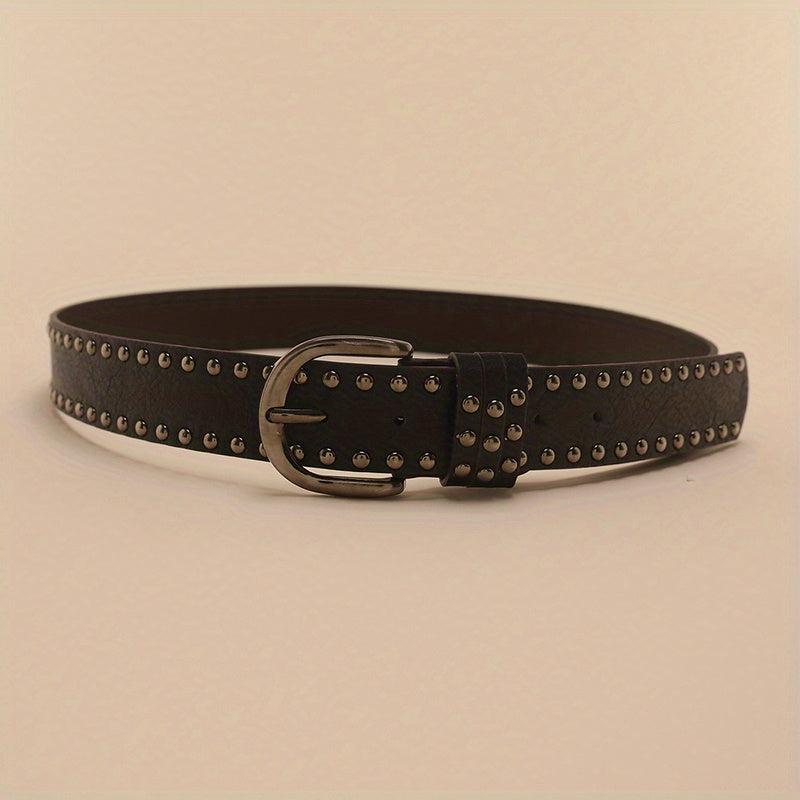 Vintage Oval Pin Buckle Belt PU Leather Rivet Jeans Pants Belt For Women