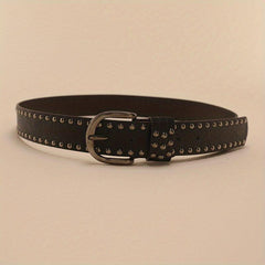 Vintage Oval Pin Buckle Belt PU Leather Rivet Jeans Pants Belt For Women