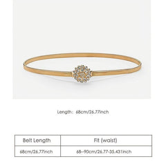 Floral Rhinestone Buckle Belt Golden Elastic Metal Waist Chain Charm
