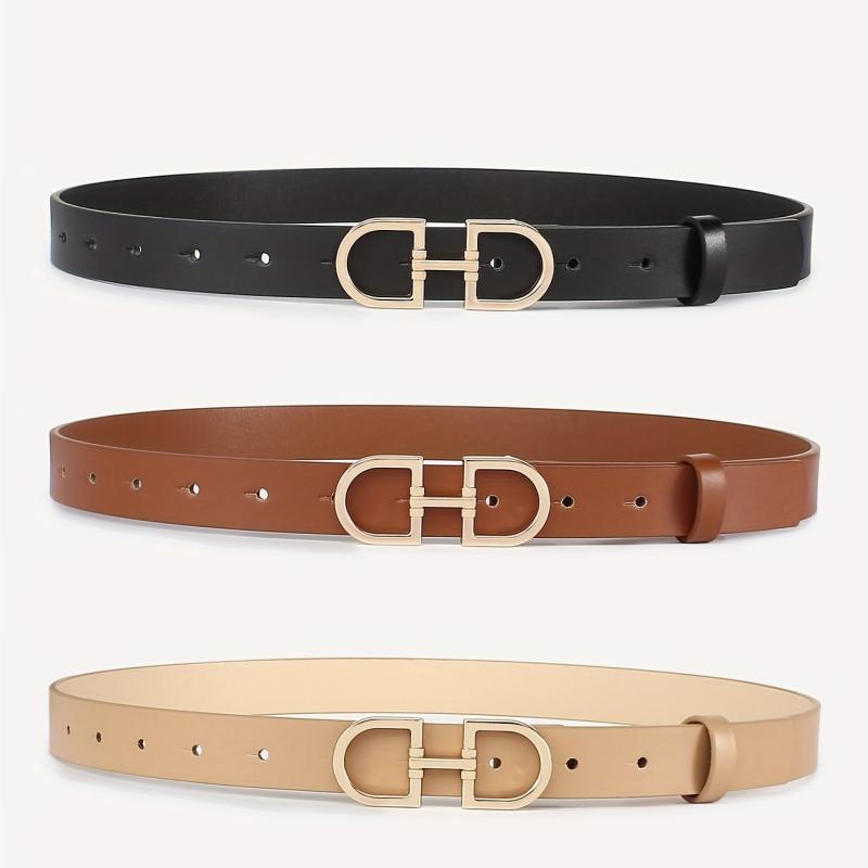 3pcs Double D Buckle Belt Set Classic PU Leather Waist Belt Women