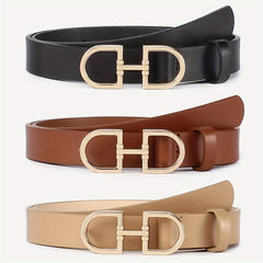 3pcs Double D Buckle Belt Set Classic PU Leather Waist Belt Women