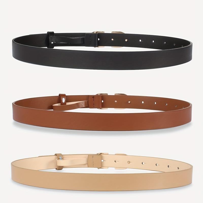 3pcs Double D Buckle Belt Set Classic PU Leather Waist Belt Women