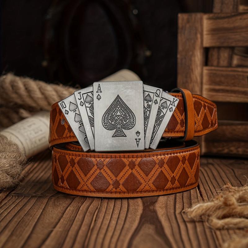 Vintage Men's Poker Buckle Embossed Belt