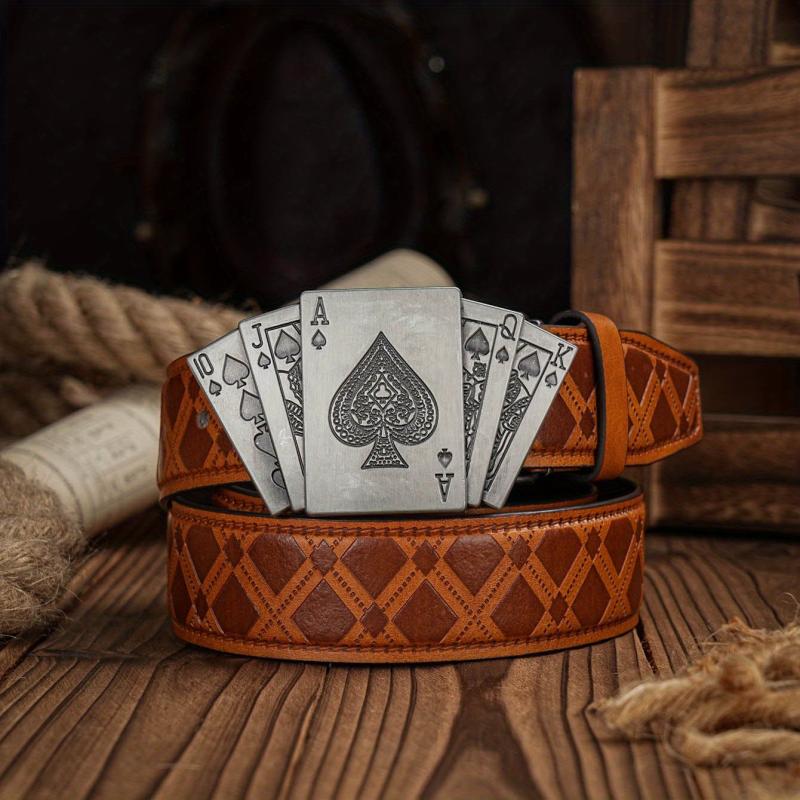 Vintage Men's Poker Buckle Embossed Belt