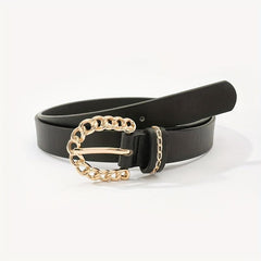 Braided Hollow Out Buckle Belt PU Leather Thin Belt Casual Pants Belt