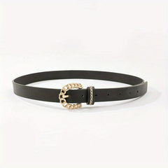 Braided Hollow Out Buckle Belt PU Leather Thin Belt Casual Pants Belt