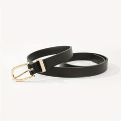 Golden Oval Pin Buckle Belt PU Leather Thin Belt Dress Girdle For Women