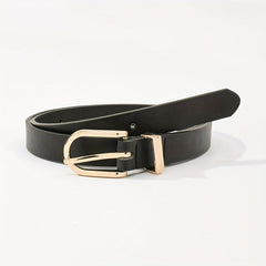 Golden Oval Pin Buckle Belt PU Leather Thin Belt Dress Girdle For Women