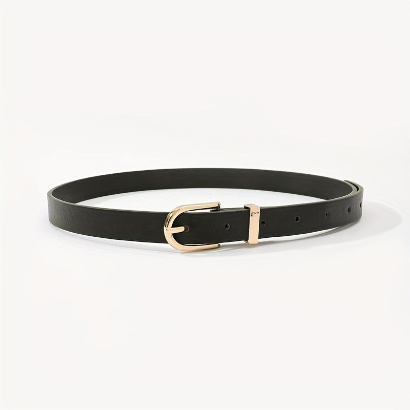 Golden Oval Pin Buckle Belt PU Leather Thin Belt Dress Girdle For Women
