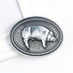 Wild Boar Oval Belt Buckle Vintage Metal Clasp Zodiac Animal Jeans Accessory