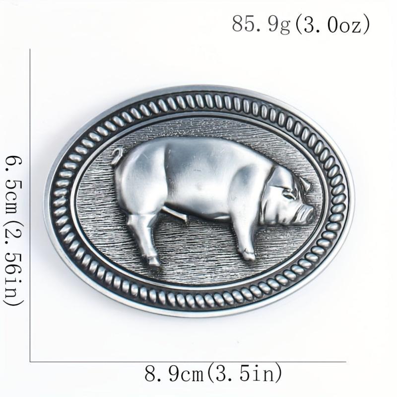 Wild Boar Oval Belt Buckle Vintage Metal Clasp Zodiac Animal Jeans Accessory