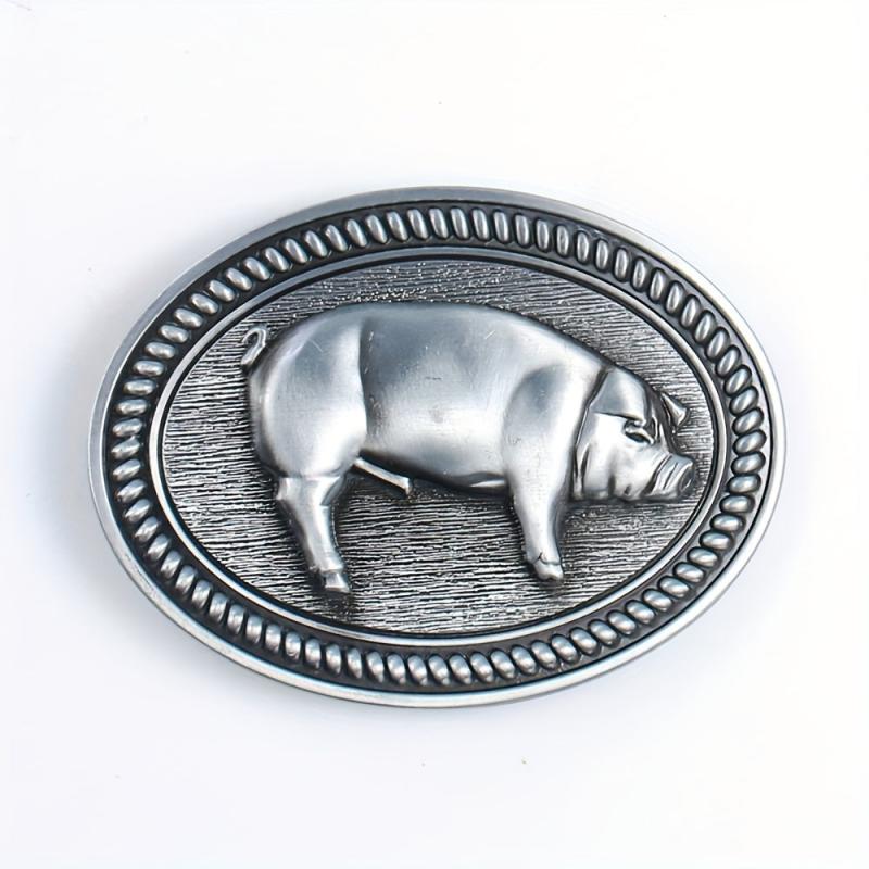 Wild Boar Oval Belt Buckle Vintage Metal Clasp Zodiac Animal Jeans Accessory