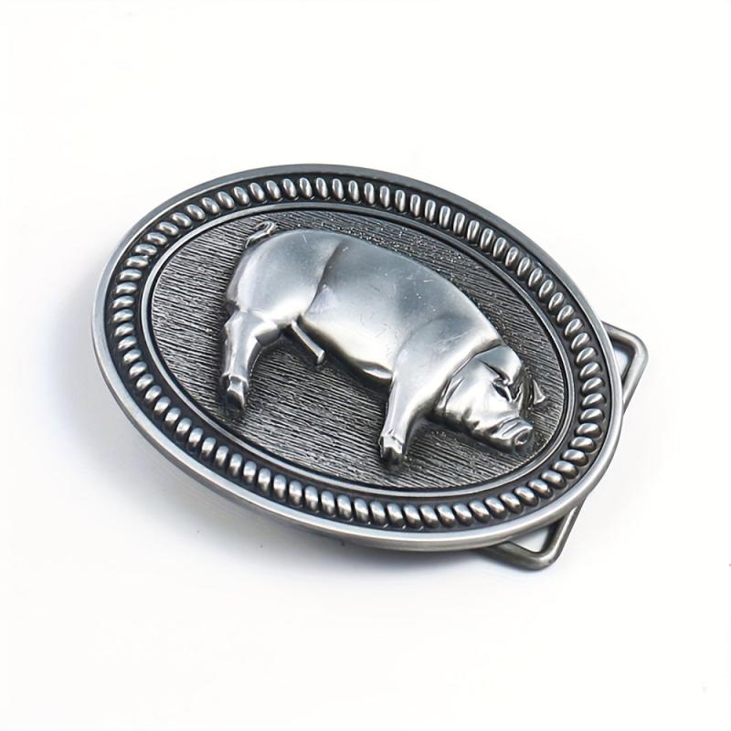 Wild Boar Oval Belt Buckle Vintage Metal Clasp Zodiac Animal Jeans Accessory