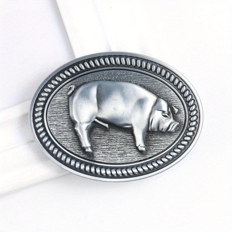 Wild Boar Oval Belt Buckle Vintage Metal Clasp Zodiac Animal Jeans Accessory