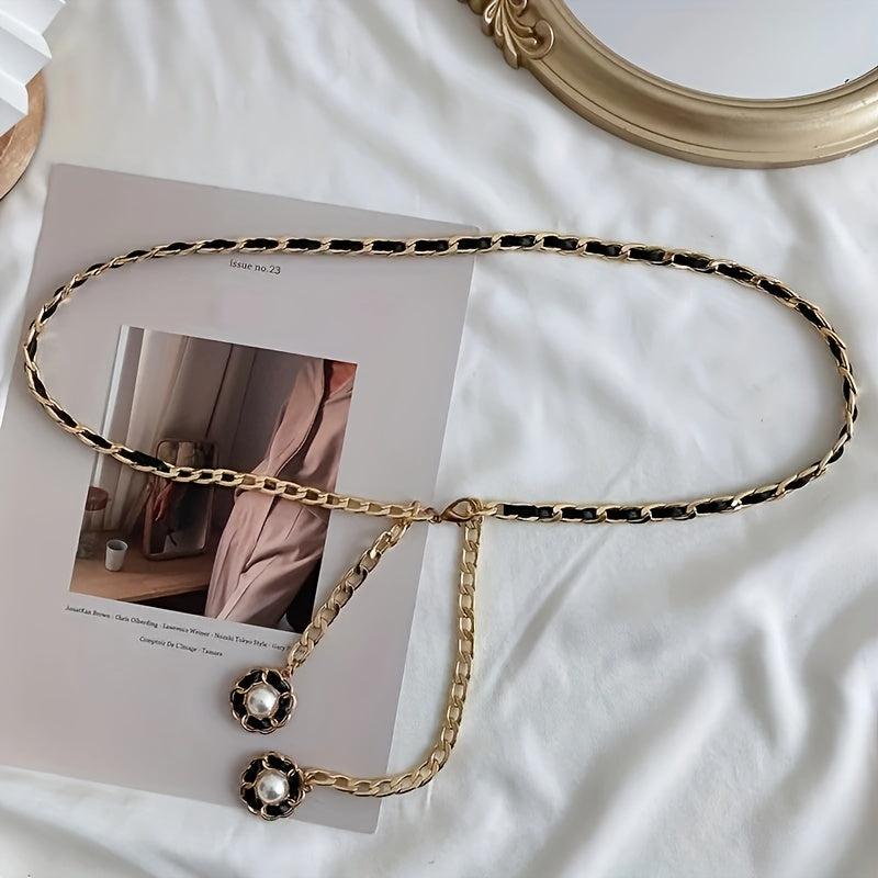 Double Camellia Pendant Tassel Chain Women Dress Chain Waist Chain